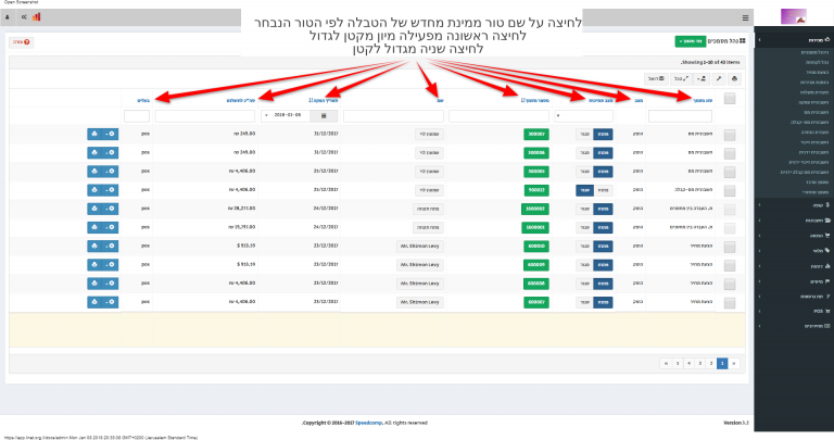 מיון תוצאות בטבלה